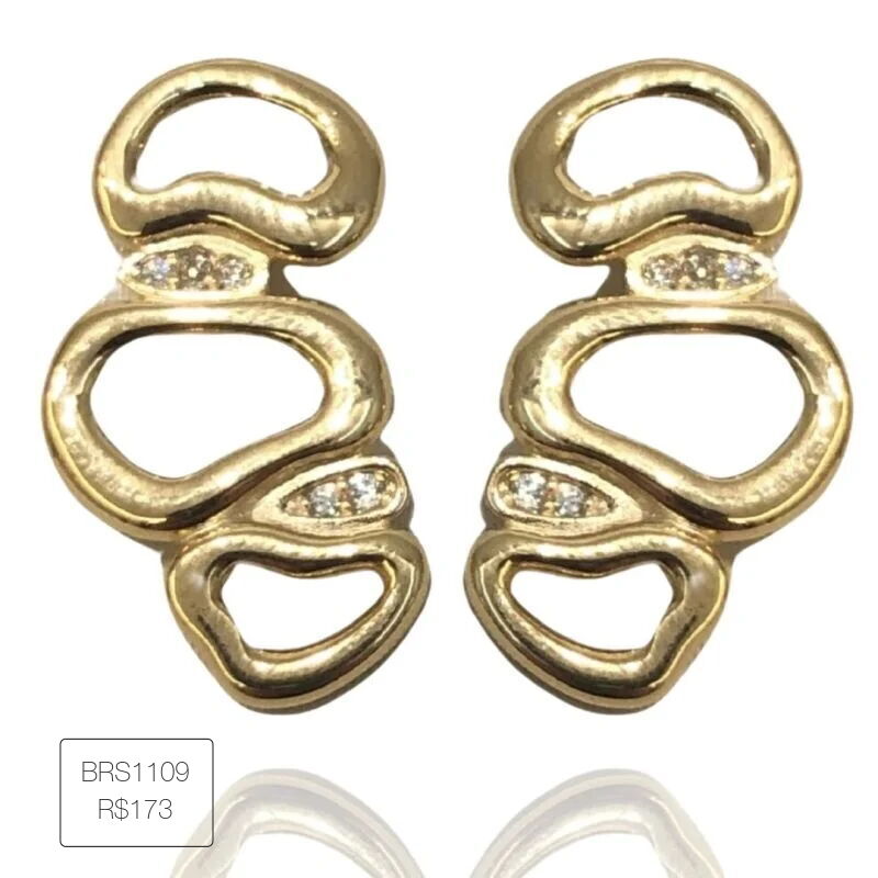 Brinco Triplo Orvalho Organico Com 5 Zircs Mon Amour Dourado